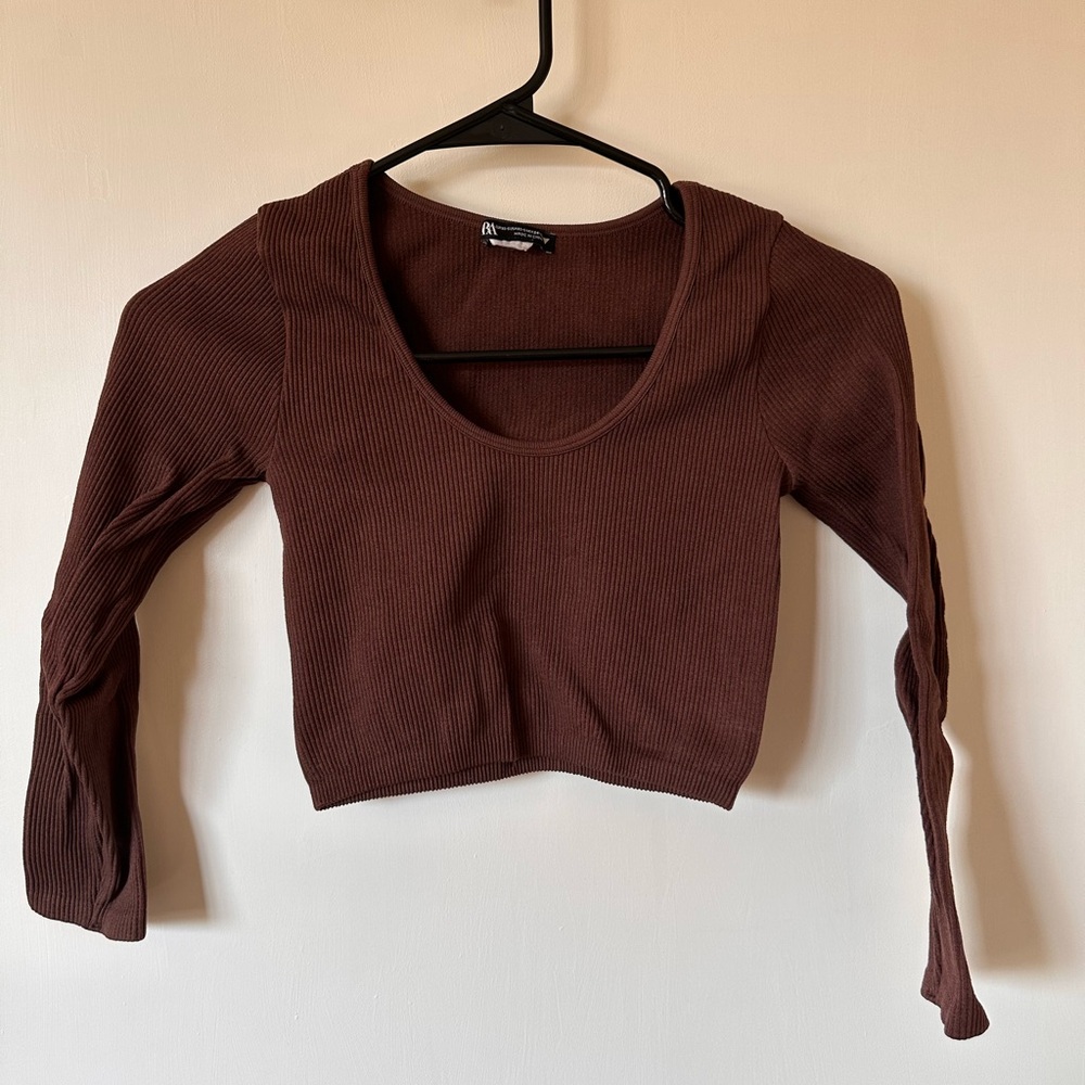 Zara Brown Crop Fitted Bodysuit XS/S